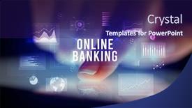  Presentation with online banking - Audience pleasing PPT theme consisting of finger-touching-tablet-with-charts backdrop and a navy blue colored foreground