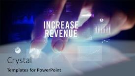  Presentation with revenue - Audience pleasing presentation theme consisting of finger-touching-tablet-with-charts backdrop and a light blue colored foreground