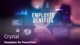  Presentation with employee benefits - PPT layouts with finger-touching-tablet-with-charts background and a violet colored foreground