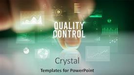  Presentation with quality control - Beautiful slide deck featuring finger-touching-tablet-with-charts backdrop and a light blue colored foreground