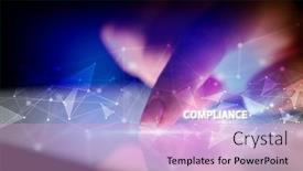  Presentation with compliance - Slide set with finger touching tablet with compliance inscription business concept background and a lemonade colored foreground