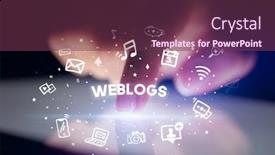  Presentation with social media - PPT theme consisting of finger-touching-tablet-with-drawn background and a tawny brown colored foreground