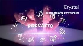  Presentation with social media - Colorful presentation design enhanced with finger-touching-tablet-with-drawn backdrop and a navy blue colored foreground