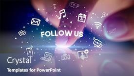  Presentation with social media - Colorful slide deck enhanced with finger-touching-tablet-with-drawn backdrop and a ocean colored foreground