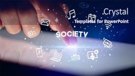  Presentation with social media - Cool new PPT theme with finger-touching-tablet-with-drawn backdrop and a navy blue colored foreground