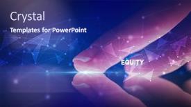  Presentation with equity - Beautiful slide set featuring finger touching tablet with equity backdrop and a navy blue colored foreground
