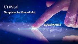  Presentation with governance - Cool new slides with finger-touching-tablet-with-governance backdrop and a navy blue colored foreground