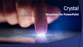  Presentation with finger - Colorful slides enhanced with finger touching tablet with identification backdrop and a navy blue colored foreground