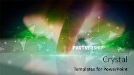  Presentation with partnership - Slide set enhanced with finger-touching-tablet-with-partnership background and a mint green colored foreground