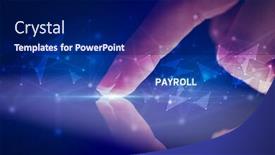 Presentation with payroll - PPT theme enhanced with finger touching tablet with payroll background and a navy blue colored foreground