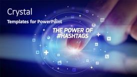  Presentation with social media - Theme consisting of finger-touching-tablet-with-social background and a navy blue colored foreground