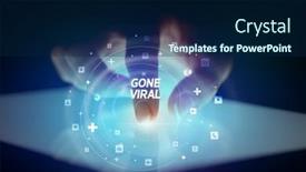  Presentation with viral - Theme enhanced with finger-touching-tablet-with-social background and a navy blue colored foreground