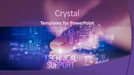  Presentation with technical support - Cool new presentation design with finger touching tablet with web technology icons and technical support inscription backdrop and a violet colored foreground