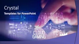  Presentation with cloud gaming - Slide deck having social science - finger touching tablet with web background and a navy blue colored foreground
