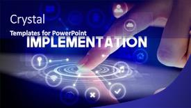  Presentation with web technology - Slide set featuring web technology icons and implementation background and a navy blue colored foreground