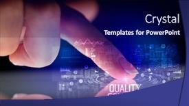  Presentation with web technology - Amazing slide deck having finger touching tablet with web technology icons and quality control inscription backdrop and a navy blue colored foreground