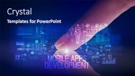  Presentation with web development - Colorful presentation enhanced with finger-touching-tablet-with-web backdrop and a navy blue colored foreground