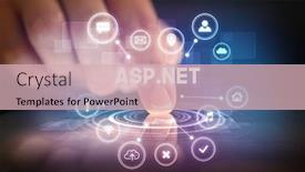  Presentation with web technology - Colorful presentation design enhanced with finger-touching-tablet-with-web backdrop and a soft green colored foreground