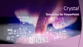  Presentation with web technology - Beautiful slide deck featuring finger-touching-tablet-with-web backdrop and a wine colored foreground