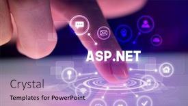  Presentation with web technology - Audience pleasing PPT layouts consisting of finger-touching-tablet-with-web backdrop and a light blue colored foreground