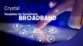  Presentation with broadband - PPT theme enhanced with finger-touching-tablet-with-web background and a navy blue colored foreground