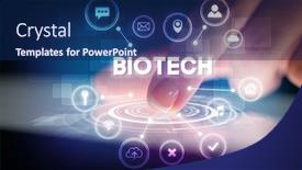  Presentation with biotech - PPT layouts with finger-touching-tablet-with-web background and a navy blue colored foreground
