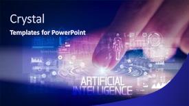  Presentation with web technology - Colorful slide deck enhanced with finger-touching-tablet-with-web backdrop and a navy blue colored foreground