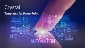  Presentation with web technology - Audience pleasing PPT layouts consisting of finger-touching-tablet-with-web backdrop and a navy blue colored foreground