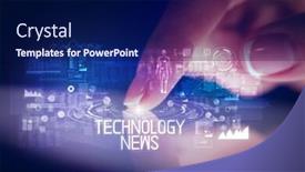  Presentation with web technology - Slide deck featuring finger-touching-tablet-with-web background and a navy blue colored foreground