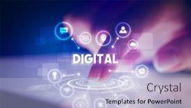  Presentation with web technology - Audience pleasing slide deck consisting of finger-touching-tablet-with-web backdrop and a light blue colored foreground