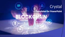  Presentation with tablet - Slides having finger-touching-tablet-with-web background and a navy blue colored foreground