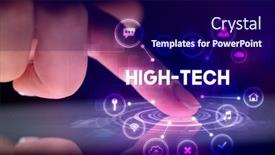  Presentation with high tech technology - Slide deck enhanced with finger-touching-tablet-with-web background and a navy blue colored foreground