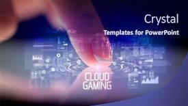  Presentation with cloud gaming - Colorful theme enhanced with finger-touching-tablet-with-web backdrop and a navy blue colored foreground