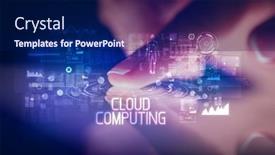  Presentation with web technology - Presentation theme consisting of finger-touching-tablet-with-web background and a navy blue colored foreground