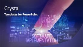  Presentation with web technology - PPT theme with finger-touching-tablet-with-web background and a navy blue colored foreground