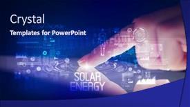  Presentation with web technology - Presentation theme with finger-touching-tablet-with-web background and a navy blue colored foreground