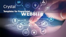  Presentation with web technology - PPT theme with finger-touching-tablet-with-web background and a navy blue colored foreground