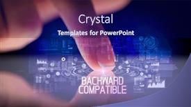  Presentation with web technology - Theme with finger-touching-tablet-with-web background and a navy blue colored foreground