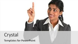  Presentation with transparent screen - Colorful presentation theme enhanced with indian businesswoman finger touching virtual backdrop and a light gray colored foreground