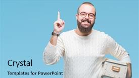  Presentation with glasses - Slide deck featuring moving box over isolated background background and a  colored foreground