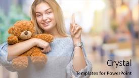  Presentation with sitting teddy bear isolated - Amazing slide deck having finger with happy face number backdrop and a  colored foreground