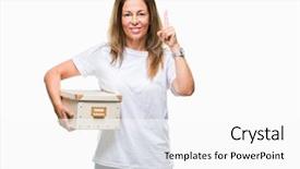  Presentation with moving - Presentation design with packing box over isolated background background and a  colored foreground