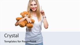  Presentation with blonde holding magnifying glass - Cool new slide set with finger with happy face number backdrop and a light blue colored foreground