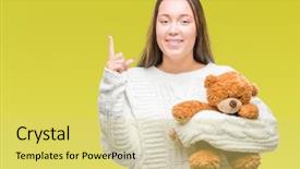  Presentation with sitting teddy bear isolated - Slides featuring finger with happy face number background and a  colored foreground