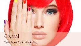  Presentation with bob hairstyle - Slides with fingernails - closeup face of a beautiful background and a lemonade colored foreground