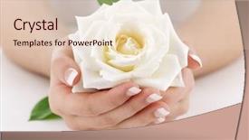  Presentation with cross and holding hands - Audience pleasing theme consisting of fingernails holding a white rose backdrop and a lemonade colored foreground