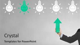  Presentation with pointer - Slide deck enhanced with fingerpost - arrow pointer in hand background and a  colored foreground