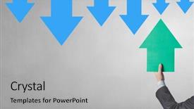  Presentation with pointer - Audience pleasing PPT theme consisting of fingerpost - arrow pointer in hand backdrop and a  colored foreground