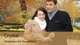  Presentation with navigation - Amazing slide deck having fingerpost - happy couple on city trip backdrop and a yellow colored foreground