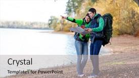  Presentation with navigating - Slide set with fingerpost - happy couple on vacation navigating background and a  colored foreground